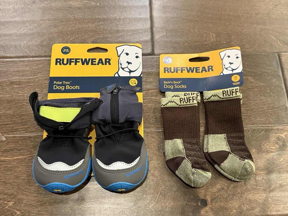 Ruffwear Polar Trex Dog Boots Pair 2.5 inch 64 mm Black Blue Vibram Soles New